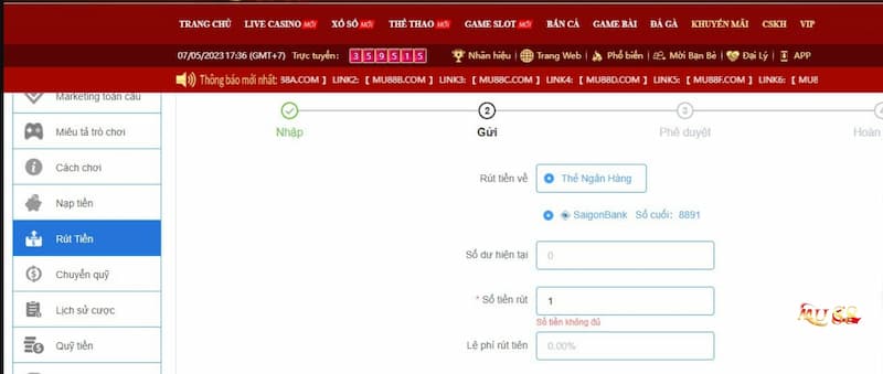 Lưu ý quan trọng khi rút tiền MU88